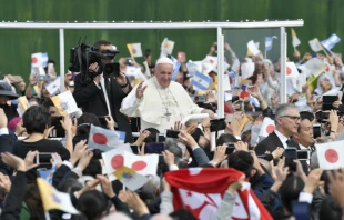 Pope Francis greets Japanese Catholics at Mass in Nagasaki, Japan Nov. 24, 2019.   Vatican Media