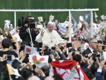 Pope Francis greets Japanese Catholics at Mass in Nagasaki, Japan Nov. 24, 2019. 