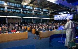 Pope Francis at the UN International Fund for Agricultural Development in Rome Feb. 14, 2019.   Vatican Media