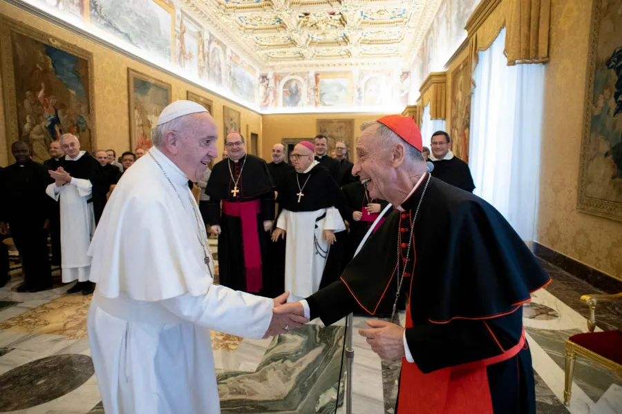 Pope Francis greets Cardinal Luis Francisco Ladaria, who as prefect of the CDF, leads the International Theological Commission. ?w=200&h=150