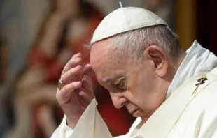 Pope Francis prays in St. Peter's Basilica on June 14, 2020.   Vatican Media/CNA.