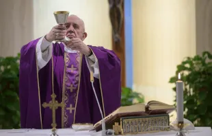 Pope Francis offers Mass in Casa Santa Marta on March 11, 2020.   Vatican Media/CNA.