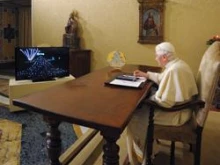 Pope Benedict lights one of the largest electronic Christmas trees in Gubbio using a tablet device Dec. 7, 2011 in Vatican City. 