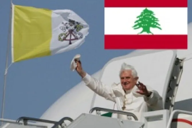 Pope Benedict XVI Flag of Lebanon CNA World Catholic News 8 22 12
