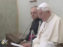 Pope Benedict XVI addresses the International Theological Commission screenshot. 