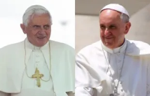 Pope Benedict XVI and Pope Francis.   Mazur/catholicnews.org.uk.