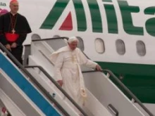 Pope Benedict XVI arrives in Madrid for World Youth Day 2011. 