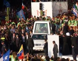 Pope Benedict XVI arrives in Madrid's famous Cibeles Square to the cheering of World Youth Day pilgrims in Madrid, Spain?w=200&h=150