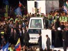 Pope Benedict XVI arrives in Madrid's famous Cibeles Square to the cheering of World Youth Day pilgrims in Madrid, Spain