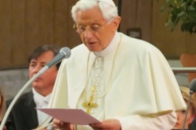Pope Benedict XVI at the April 20 concert offered for him at the Vaticans Paul VI Hall CNA Vatican Catholic News 7 11 12