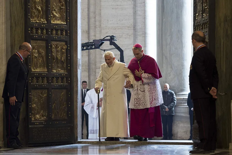 Pope Emeritus Benedict XVI passes through the Holy Door of St. Peter's Basilica for the Jubilee Year of Mercy, Dec. 8, 2015. ?w=200&h=150