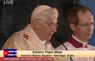 Pope Benedict XVI at the solemn papal Mass in Santiago, March 26, 2012.   EWTN