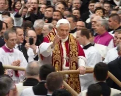 \Pope Benedict XVI blesses the congregation as he leaves the Feb. 18, 2012 consistory?w=200&h=150