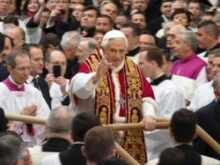 \Pope Benedict XVI blesses the congregation as he leaves the Feb. 18, 2012 consistory