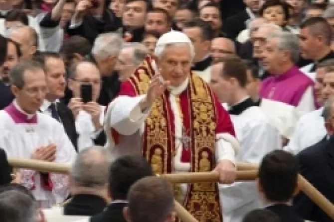 Pope Benedict XVI blesses the congregation as he leaves the consistory CNA Vatican News Catholic News