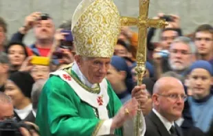 Pope Benedict XVI celebrates the closing Mass of the Synod for the New Evangelization Oct 28, 2012.   Anne Hartney.