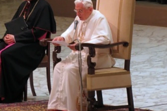 Pope Benedict XVI gives his Wednesday General Audience Nov 14 in Paul VI Hall Credit Matthew Rarey CNA 2 CNA Vatican Catholic News 11 14 12