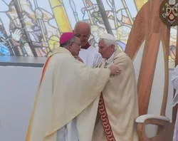 Pope Benedict embraces Archbishop Charles Chaput at the June 3, 2012 closing Mass in Milan. CNA/World Meeting of Families.?w=200&h=150