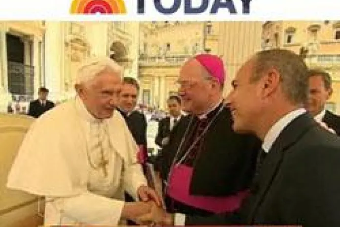 Pope Benedict XVI greets Matt Lauer from the Today show and Archbishop Timothy Dolan Credit NBC Today Show CNA US Catholic News 6 1 11