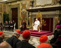 Pope Benedict XVI addresses his fellow bishops in the Clementine Hall on Nov. 8, 2012. ?w=200&h=150