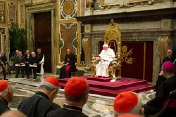 Pope Benedict XVI in Clementine Hall Oct 20 2012 Credit LOsservatore Romano CNA Vatican Catholic News 11 8 12