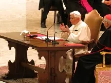 Pope Benedict XVI discusses Vatican II with priests from the Rome diocese on Feb. 14, 2013.