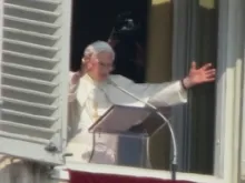 Pope Benedict XVI responds to the crowd at the Feb. 17, 2013 Angelus. 