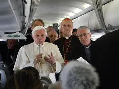Pope Benedict speaks to reporters on the flight to Glasgow in Sept. 2010?w=200&h=150