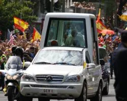 Pope Benedict XVI travels through the streets of Madrid after arriving at WYD 2011. ?w=200&h=150