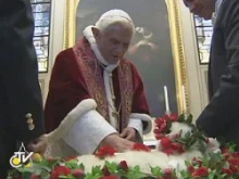 Pope Benedict XVI blessing the lambs for the Feast of St. Agnes. 
