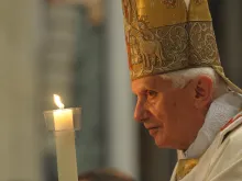 Benedict XVI holding the Pascal Candle on Easter Vigil, Saturday April 7, 2012 in Vatican City. 