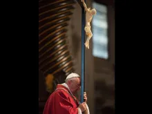 Pope Francis 1 at The Liturgy of the Lord's Passion at St. Peter's Basilica on April 3, 2015. 