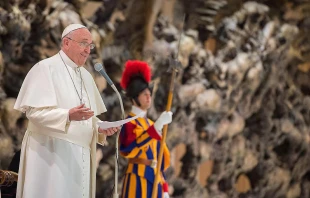 Pope Francis at the Vatican's Paul VI Hall on April 10, 2015.   L'Osservatore Romano.
