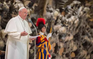 Pope Francis at the Vatican's Paul VI Hall on April 10, 2015.   L'Osservatore Romano. 