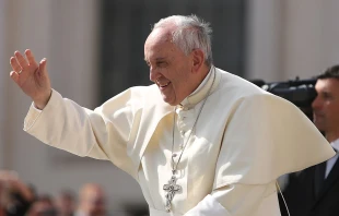 Pope Francis at the General Audience address in St. Peter's Square, May 13, 2015.   Daniel Ibanez/CNA.