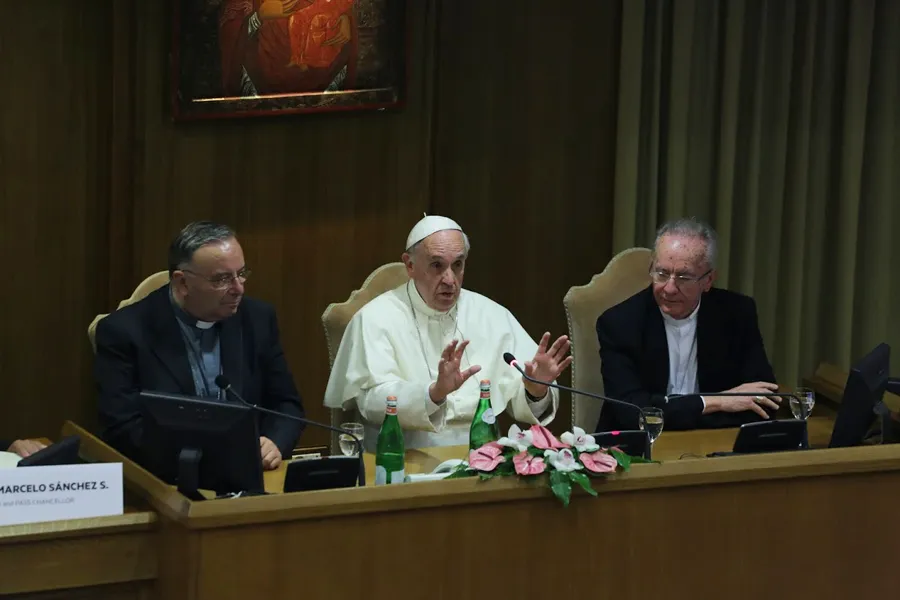 Pope Francis speaks at a conference in Rome on the link between climate change and human trafficking, July 21, 2015. ?w=200&h=150