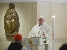 Pope Francis says Mass at the chapel of Santa Marta house in the Vatican, April 11, 2016. 