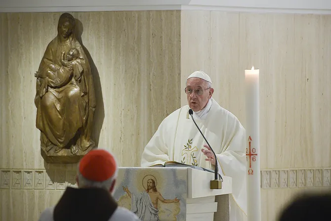 Pope Francis 1 celebrates Mass in Casa Santa Marta on April 11 2016 Credit LOsservatore Romano CNA 4 11 16