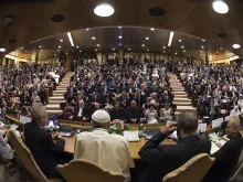 Pope Francis speaks at the climate change and modern slavery workshop in Rome, Italy on June 21, 2015. 