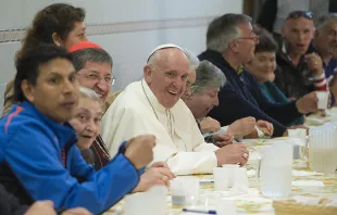 Pope Francis eats lunch with the poor during a 2015 visit to Florence and Prato.   L'Osservatore Romano
