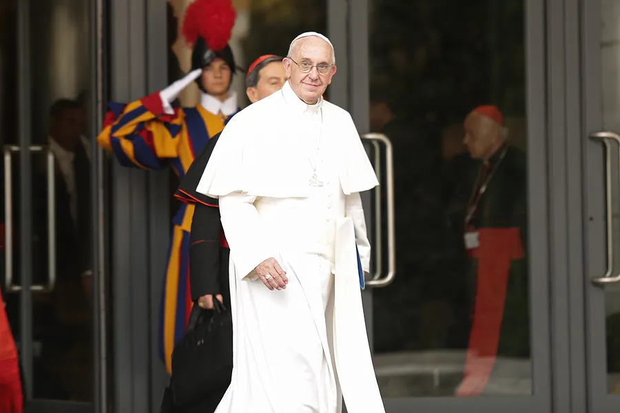 Pope Francis walking out of the Paul VI Hall during the Synod on the Family, Oct. 9, 2015. ?w=200&h=150