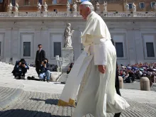 Pope Francis walking up to St. Peter's Basilica on June 3, 2015 before the Wednesday general audience. 