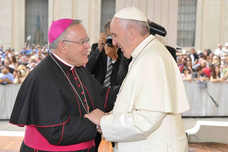    Pope Francis with Archbishop Charles Chaput at the Wednesday general audience in St. Peter's Square on June 24, 2015. ?w=200&h=150