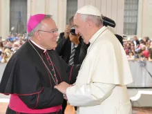    Pope Francis with Archbishop Charles Chaput at the Wednesday general audience in St. Peter's Square on June 24, 2015. 