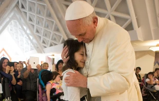 Pope Francis with a group of disabled children, led by Unitalsi Lazio in Santa Martha on May 29, 2015.