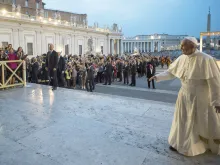   Pope Francis at the Divine Mercy Vigil in St. Peter's Square, April 2, 2016. 