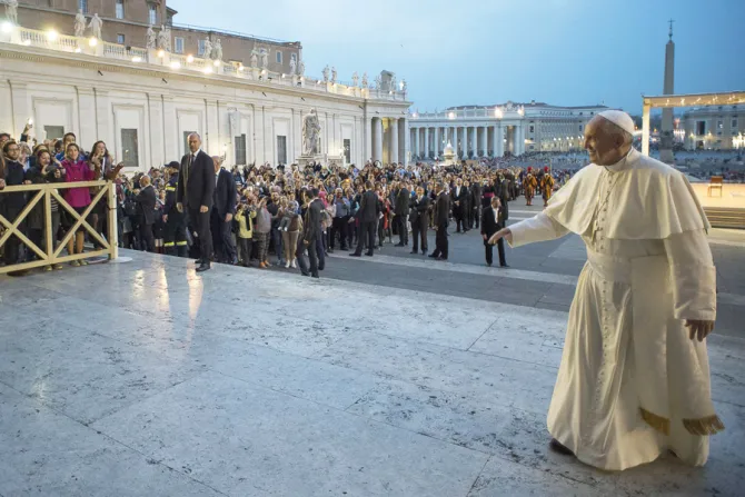 Pope Francis 2 at the Divine Mercy Vigil in St Peters Square April 2 2016 Credit LOsservatore Romano CNA 4 2 16