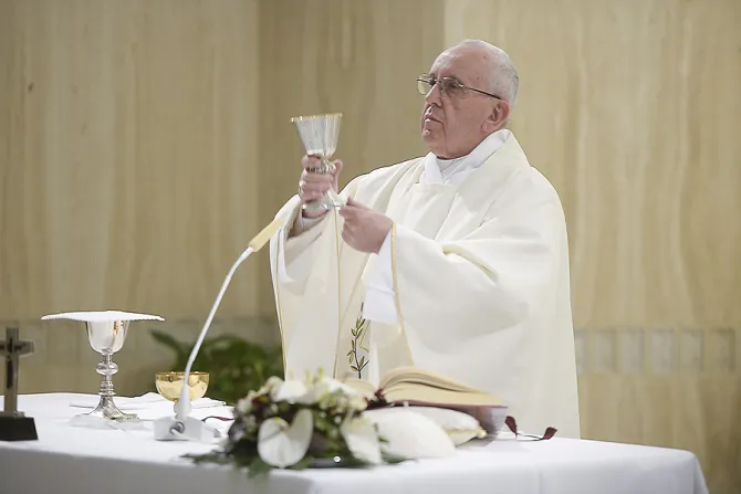 Pope Francis 2 celebrates Mass in Casa Santa Marta on April 11 2016 Credit LOsservatore Romano CNA 4 11 16