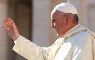 Pope Francis at the general audience in St. Peter's Square, April 20, 2016.   Daniel Ibanez/CNA.