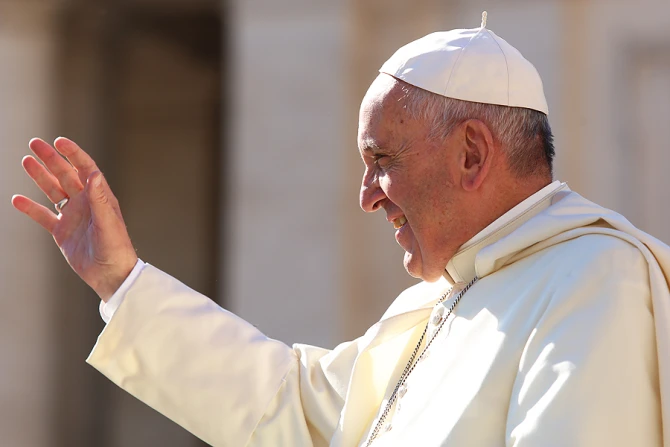 Pope Francis 2 in St Peters Square during the General Audience April 20 2016 Credit Daniel Ibanez CNA 4 20 16